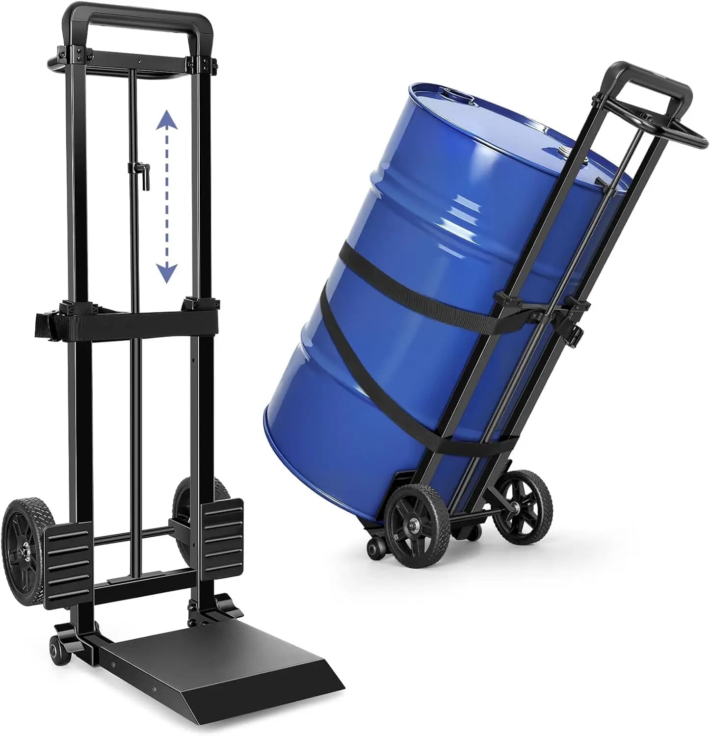 55 gallon stem trolley for heavy duty with wheels, adjustable fixing and belt, folding for oil stems and plant pots, height 47.2 inch