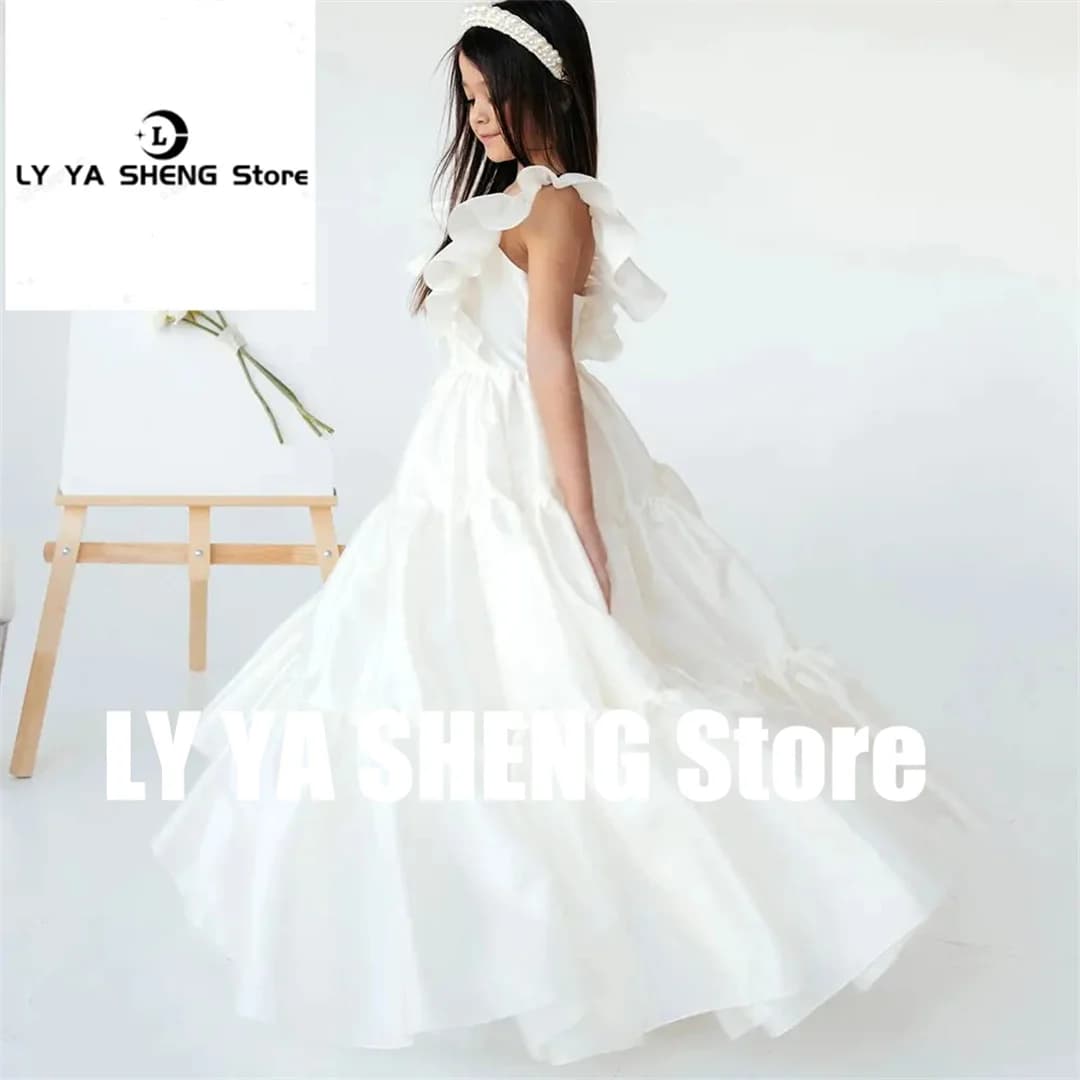 Abito da ragazza di fiore elegante con scollo a V da comunione per matrimonio 2025 V-back senza maniche Baby Kids Princess Birthday Party Ball Evening Gow