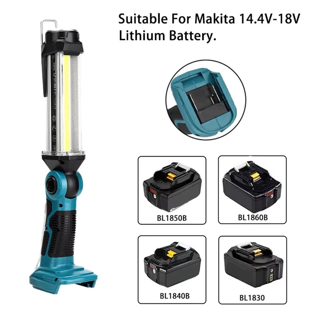 Lampada da lavoro a LED da 2000LM per Makita 20V Batteria agli ioni di litio Luce portatile Orizzontale Down Light Torcia portatile per esterni 35W