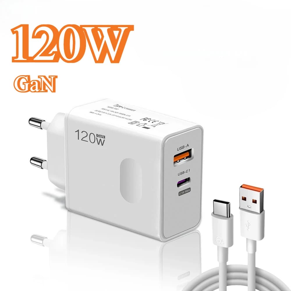 Caricatore GaN USB totale da 120 W Tipo C Adattatore da muro per ricarica rapida PD per telefono cellulare per IPhone 15 Pro Xiaomi Samsung S24
