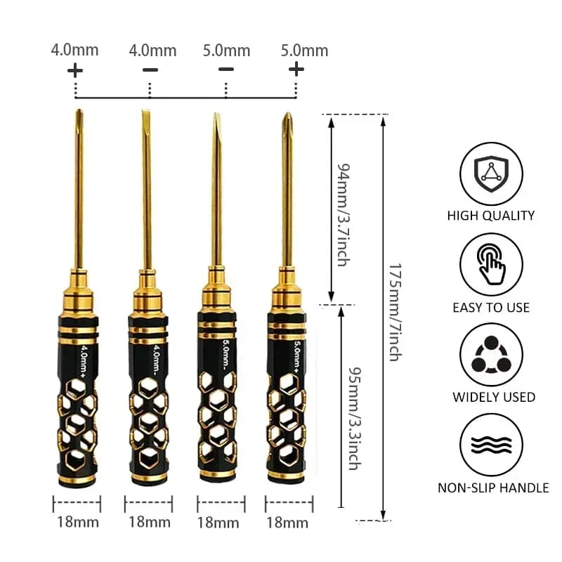 4 pezzi cacciavite a croce 4.0/5.0mm manico in lega di alluminio antiscivolo kit di strumenti chiave per cacciavite di precisione per elicottero RC
