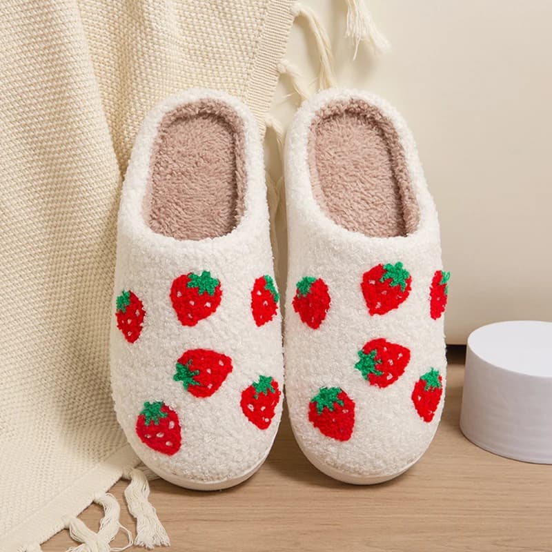 Pantofole da donna Strawberry, piatte, invernali, di design, da interno, soffici, antiscivolo, con suola morbida, taglie grandi