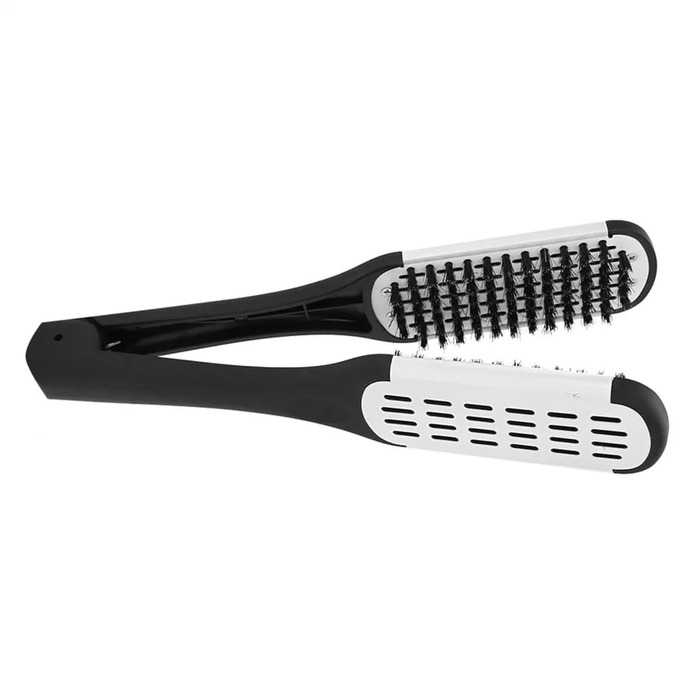 Anti-Static Hair Straightening Comb Professional Double Sided V Shaped Clamp Smoothing Black White Double Sided Brush