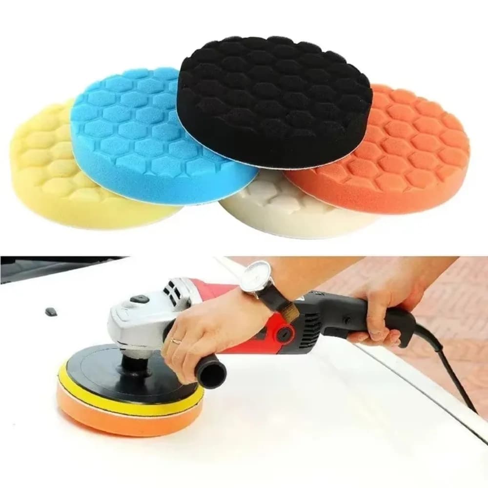 Set di 5 Tamponi per Lucidatura Auto da 3/4/5/6/7 Pollici, Spugne Circolari Riutilizzabili per Lucidatura e Ceratura Auto, Tamponi Autoadesivi per Lucidatura