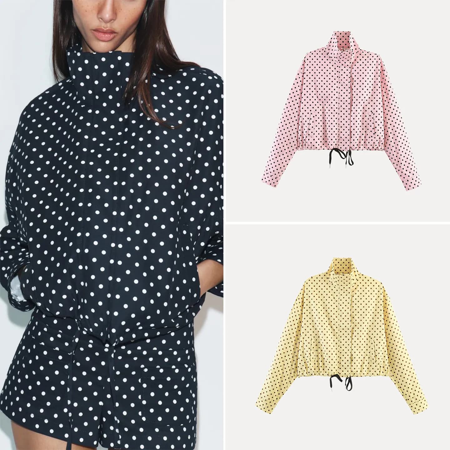 Fashionable Polka Dot Long Sleeve Stand Collar Bubble Sleeve Jacket Women's Summer 2026 ZADATA Loose Fit Outerwear