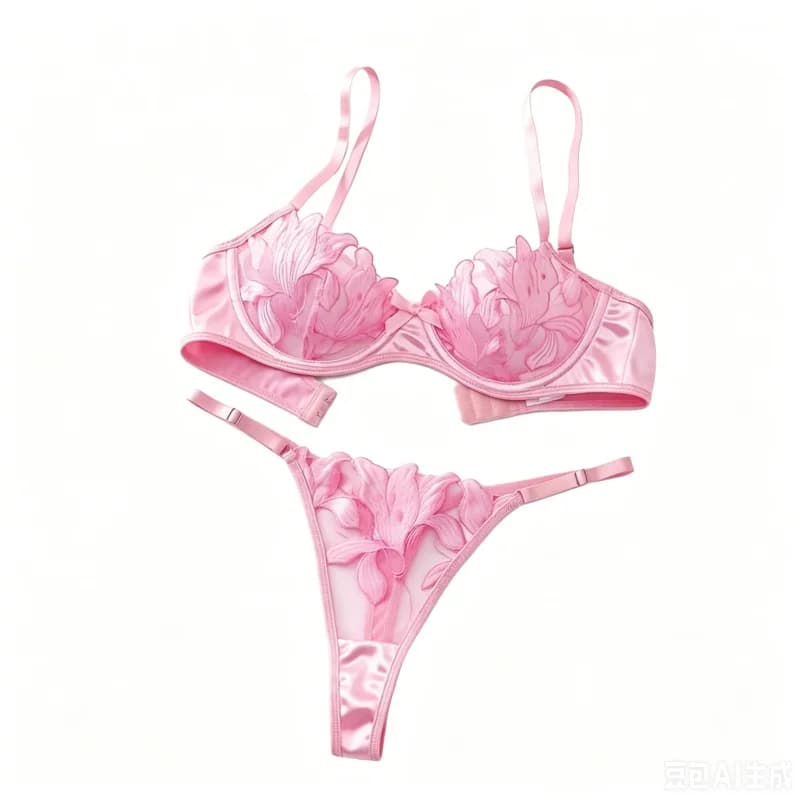 Set di Lingerie Sexy con Ricami Floreali per Donne, Reggiseno Trasparente con Ferretto Push-Up e Slip, Set 2 Pezzi