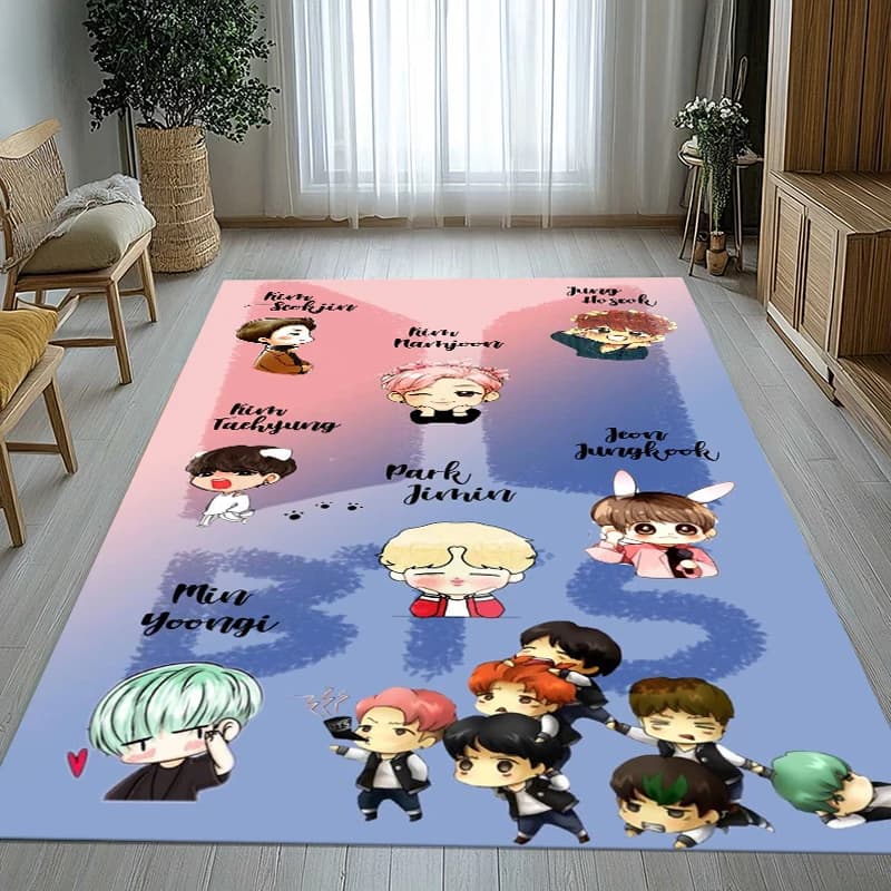 B-BTS Kpop Star Fashion Anti-slip Carpet for Living Room, Soft Bedroom Mat, Games Room, Sofa, Home Decoration, Gift