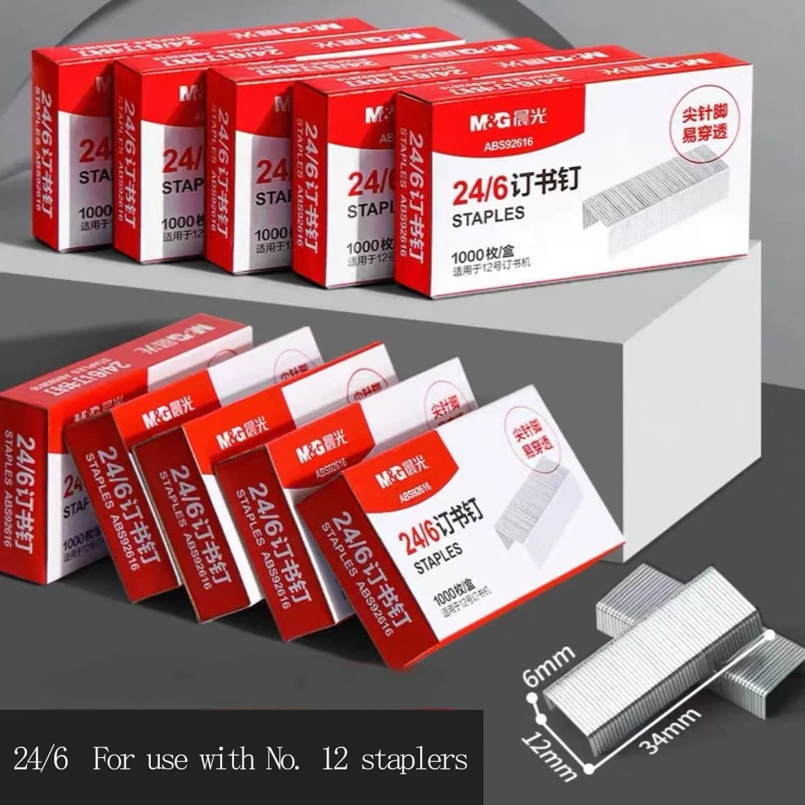 Graffette M&G, lunghezza standard da 1/4 di pollice, 24/6, design con punta a scalpello senza inceppamenti, 1 scatola da 1000 graffette per cucitrici standard