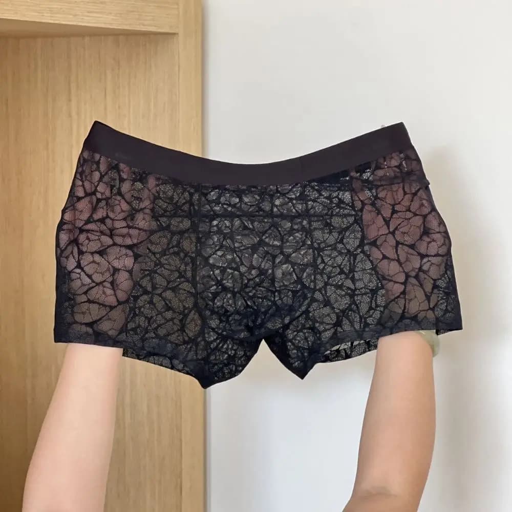 Mutande semplici da uomo Boxer Slip in seta di ghiaccio Pantaloncini di pizzo ad asciugatura rapida Boxer in rete sottile e traspirante per regalo da uomo