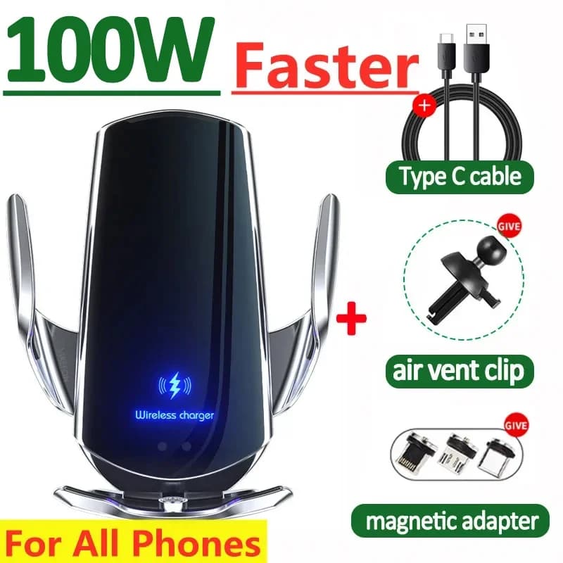 100 W Wireless Car Charger Magnetic Phone Holder for iPhone 15 14 13 Pro Max Xiaomi Samsung Fast Charging Wireless Charger Battery