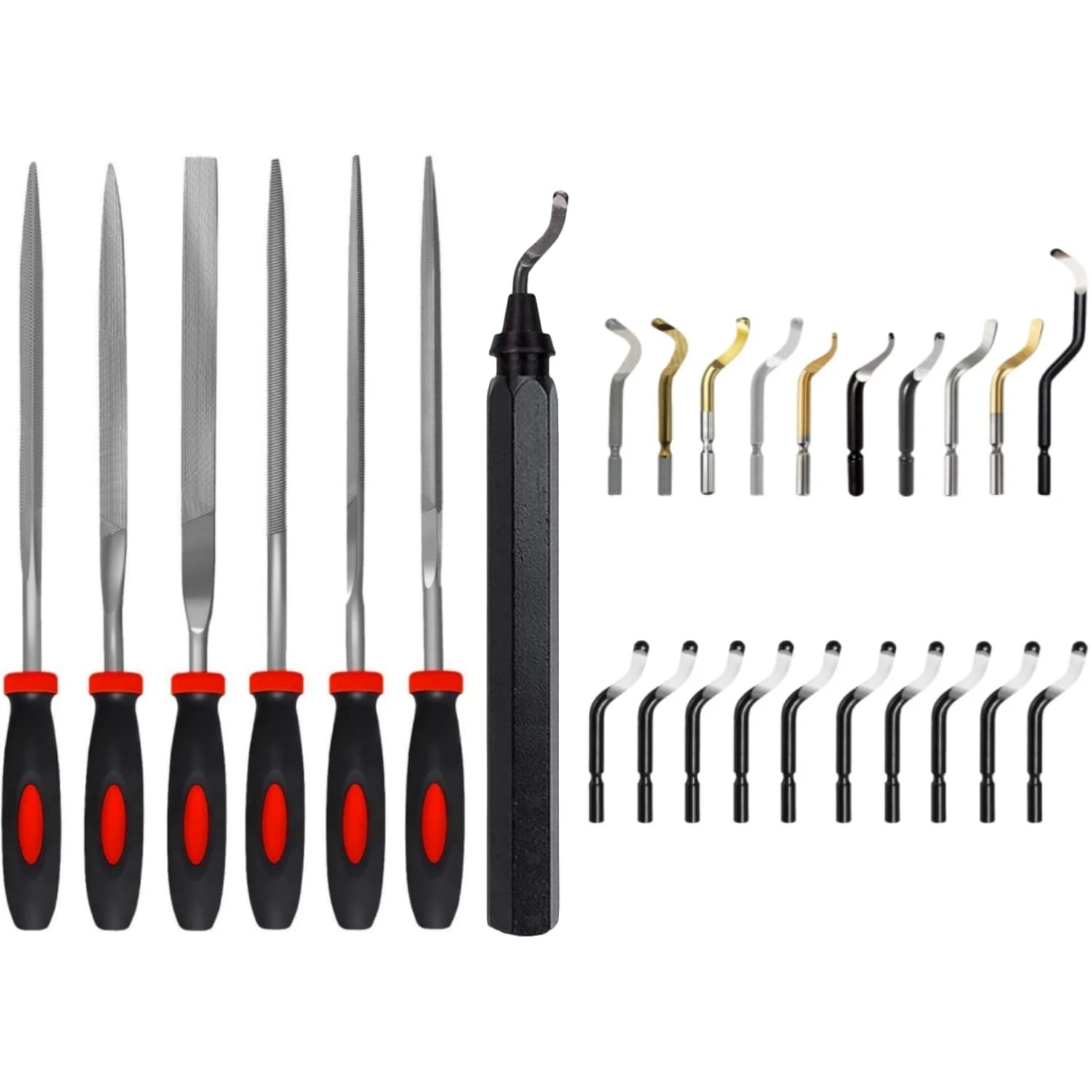 27PCS Deburring Tool Set with 20PCS Rotary Deburr Blades 6PCS File Set for 3D Printed Edges Metal Resin Copper Plastic PVC Pipes