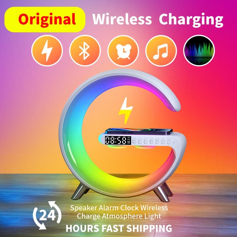 Altoparlante con luce RGB con controllo tramite app con supporto per caricabatterie wireless da 15 W, dock di ricarica rapido compatibile con iPhone 16/15 e telefono Samsung