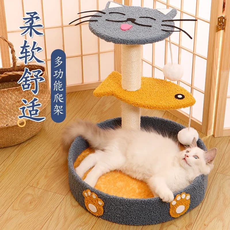 All Season Integrated Cat Scratcher Cat Tree Wear Resistant No Debris Sisal Post Vertical Cat Bed Pet Supplies Toy