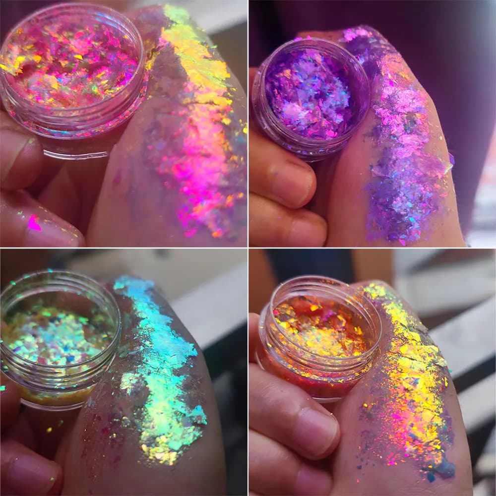 Sparkling chameleon for nails opal scales magic mirror Aurora nails thick sequins pigment shade Colorshift siren for nails chromed powder