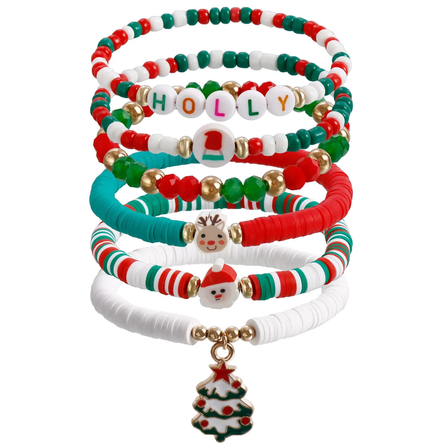 Y2K Set di braccialetti impilabili in argilla polimerica per le donne albero di babbo natale alce cervo fiocco di neve braccialetto con perline gioielli natalizi