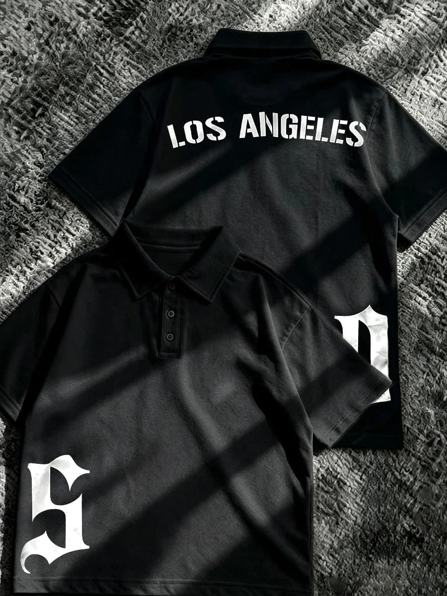 Men's Y2K Goth Letter Graphic Polo Shirt Print Oversized T-shirt Hip Hop Casual Tee Loose Fit Golf Minimalist and Fashionable