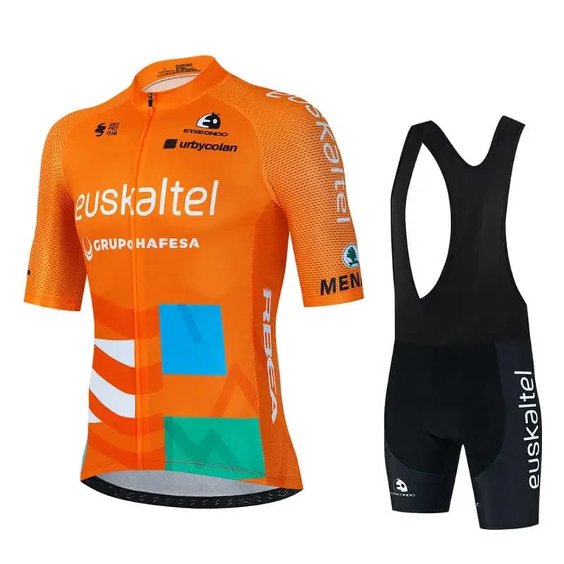 2025 TEAM EUSKADI Maglia da ciclismo Set Arancione 19D Pantaloncini da bici Set Mens Ropa Ciclismo Maillot Culotte Biycling Top Bottoms Suit