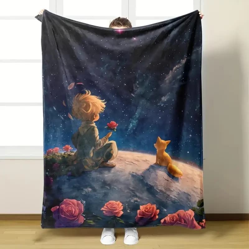 Moon Rose Boy and the Fox Flannel printed blanket suitable for all seasons suitable for living room office sofa and travel