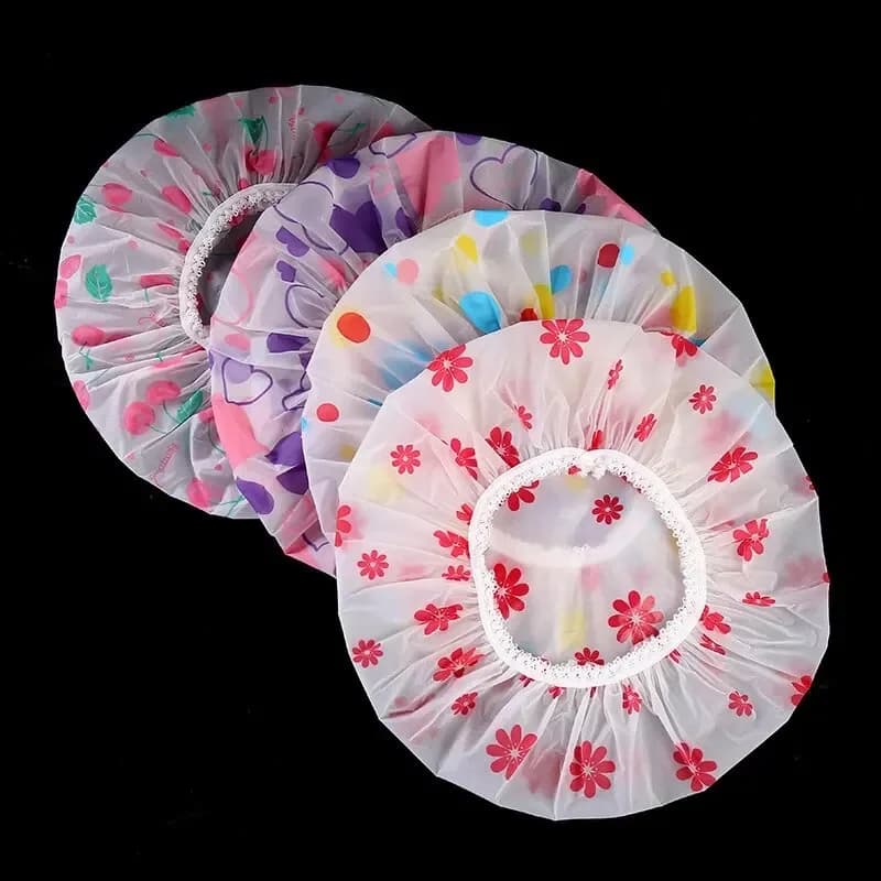 4Pcs Waterproof Shower Caps Reusable Women Bath Hair Cover Anti Oil Smoke Dry Hair Cap For Home Bathroom