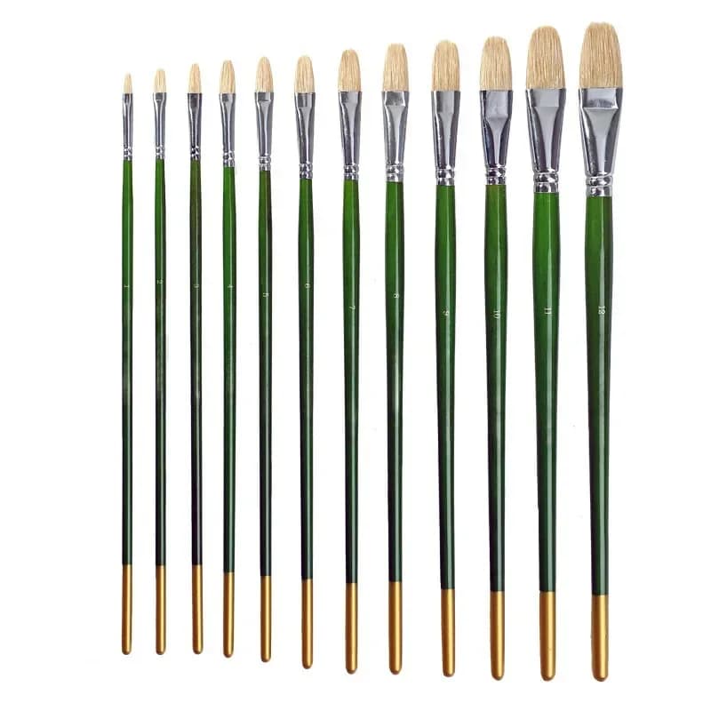 6 pezzi set setole di maiale asta verde appesa code dorate aste di betulla pennello a olio a forma di nocciola guazzo arte penne in fila acrilica arte