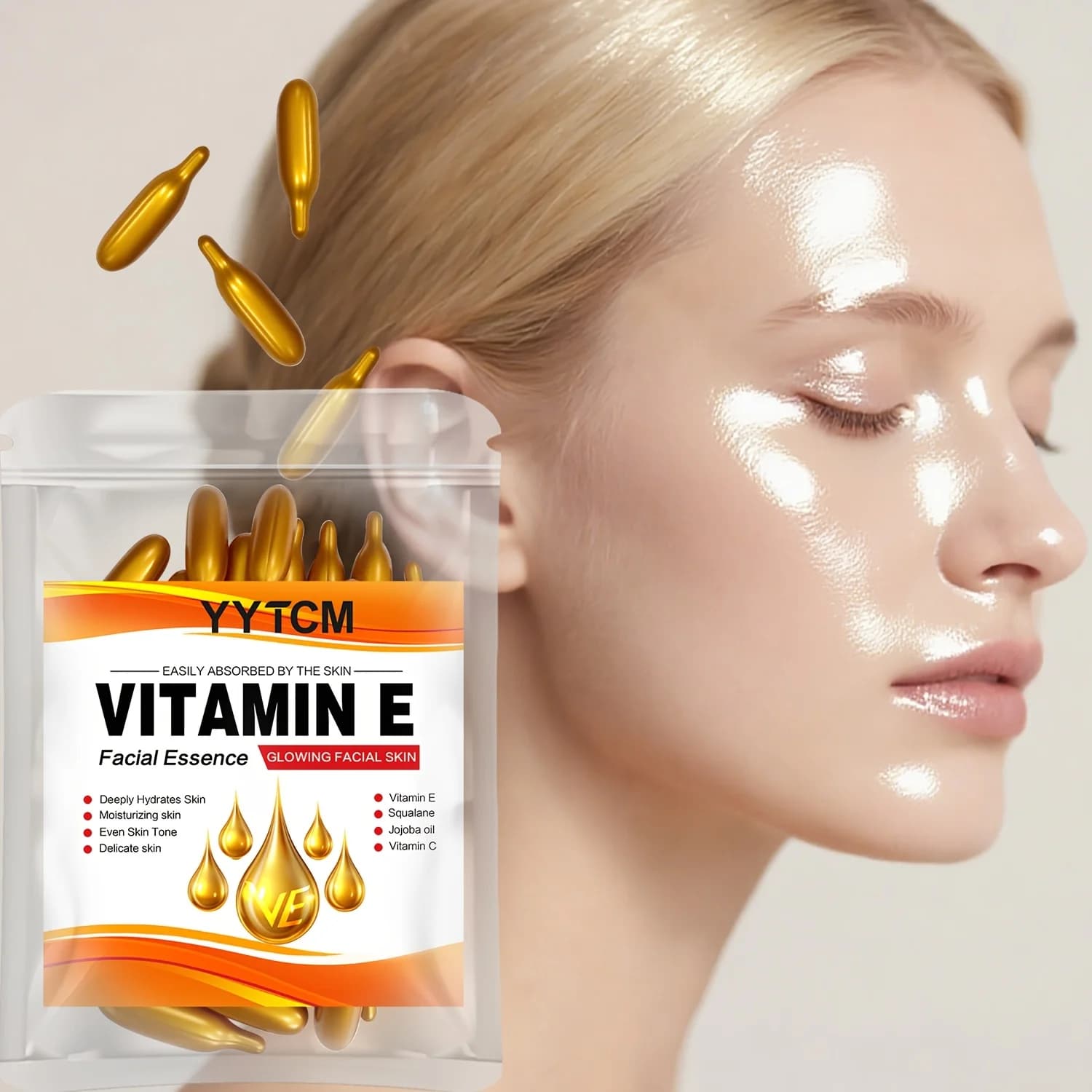 Essence in Hydrating Capsules Deep to Vitamin E, Hydrata and Leviga la Pelle, Contains Vegetal Squalano, Vitamin C, Essence for Deep and Illuminating Hydration (0,4Gx30 Capsules)/Sacchetto-1 Bag