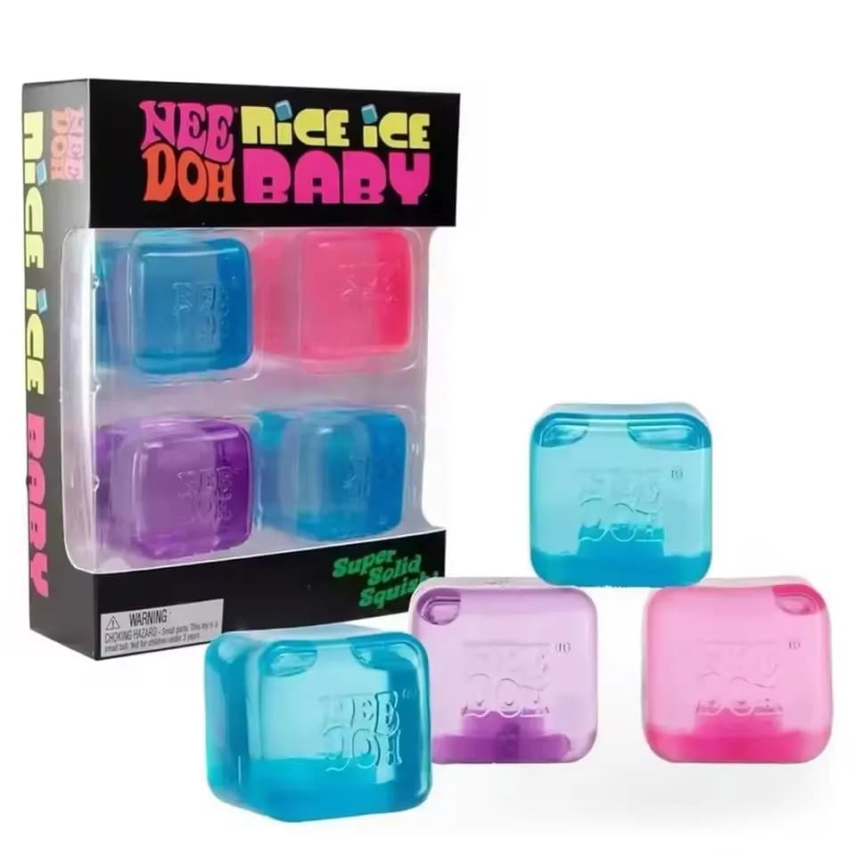 Needoh Teenie Nice Ice Cube Fidget Toys Mini4 Pack Set Slow Rebound Squishy Toys Stress Reliever Fidget for Party Favors Gifts e
