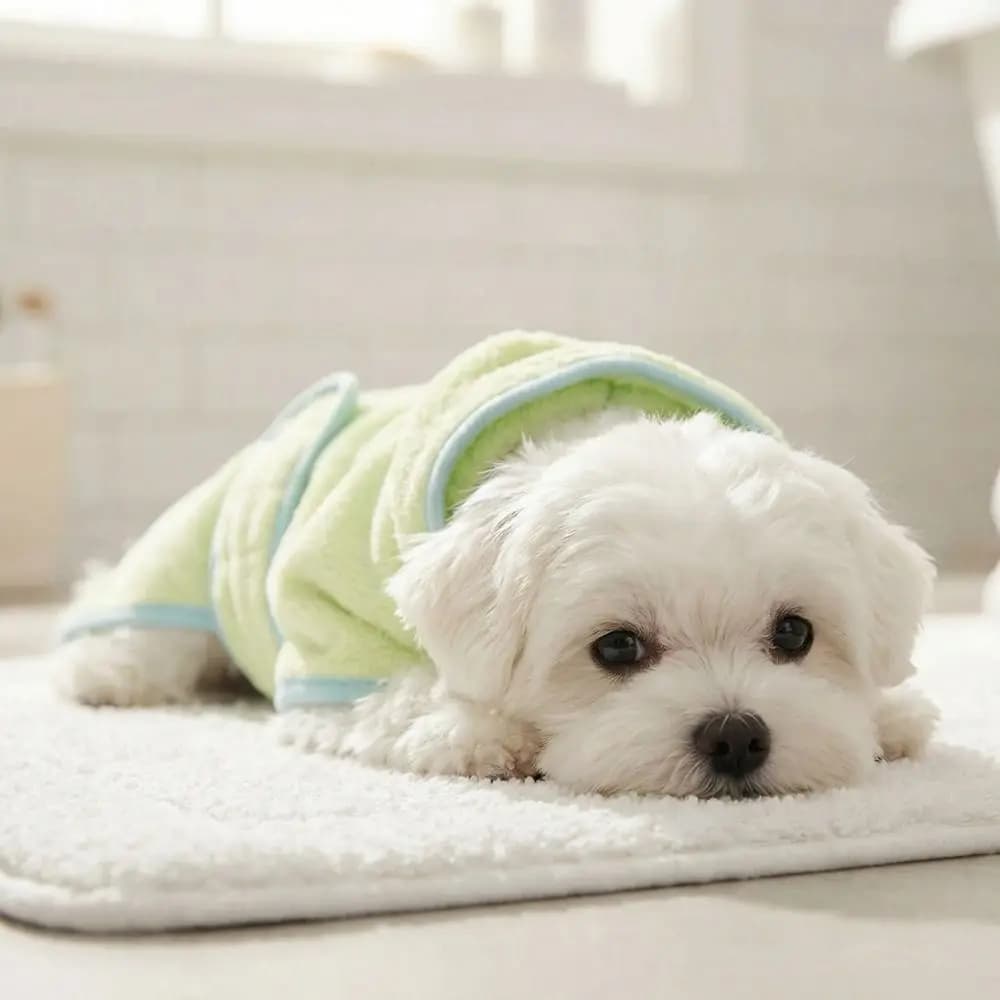 Super Absorbent Bathrobe for Dogs with Hood, Hot and Adjustable, Fast drying, in Soft Coral Apple, for Strollers on the Fango