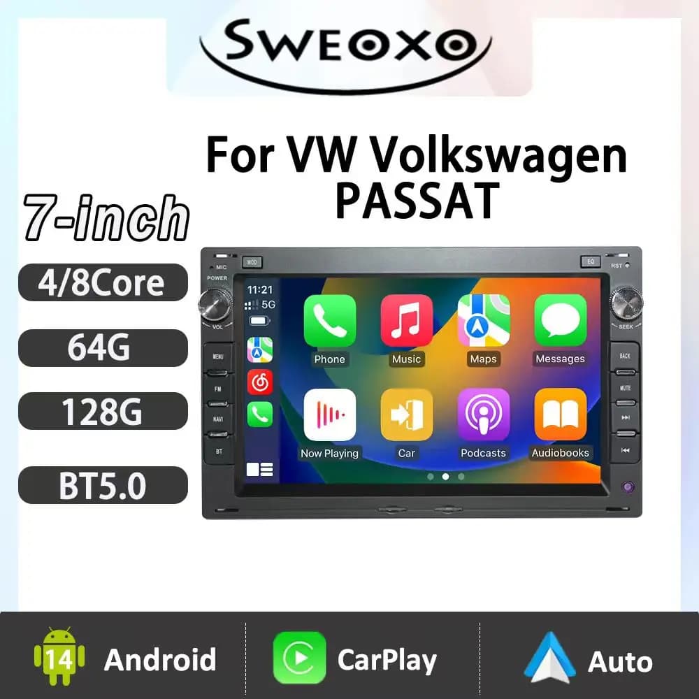 Autoradio Android 14 con Carplay Wireless per VW Passat, Lettore Multimediale per Auto con GPS e Navigazione 4G