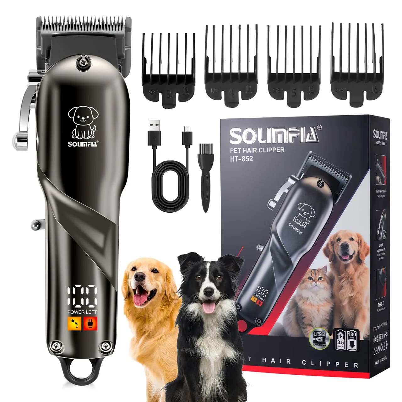 Solimpia Pet Grooming Electric Clipper LCD Digital Display Dog Cat Hair Trimmer Electric Pusher Hair Cutter