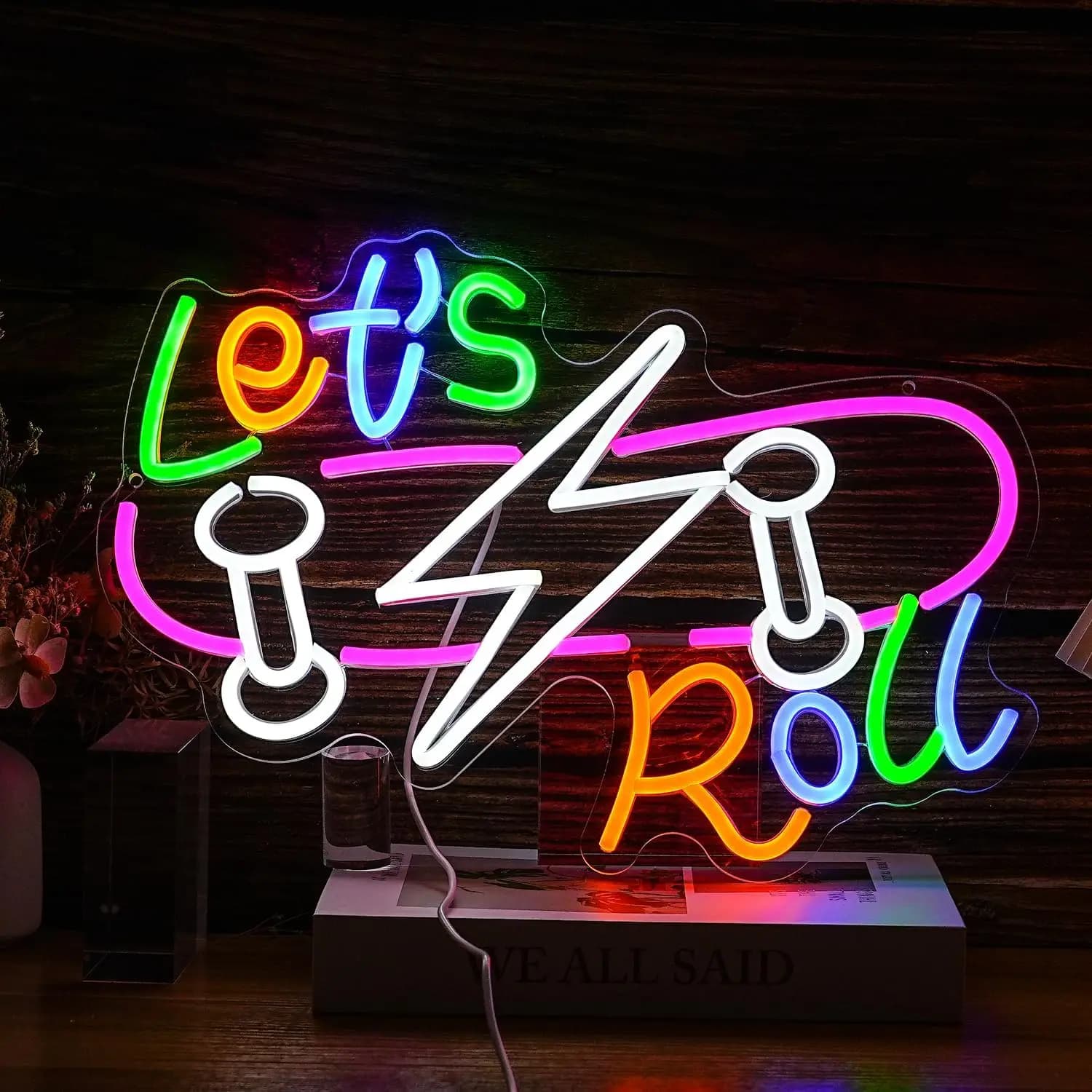 Insegna LED Neon 'Let's Roll', Regalo per Ragazzi, Luce Neon USB Dimmerabile e Colorata per Feste di Compleanno, Club, Bar, Sala Giochi, Casa, Asilo Nido