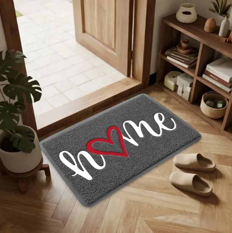 Welcome Home Carpet Mat Rug - Heart Pattern Non-Slip Door Mat Entrance Floor Decor for Living Room Home Doormat