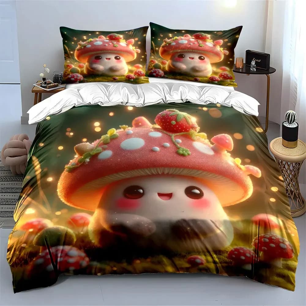 Set di biancheria da letto con decorazione domestica a forma di trifoglio di funghi, con 1 copripiumino e 2 federe, singolo, matrimoniale, king size, queen size, idea regalo