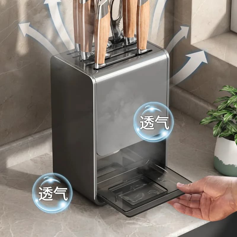 6 stainless steel wall slot magnetic knife holder with scissors and sharpeners for kitchen organization