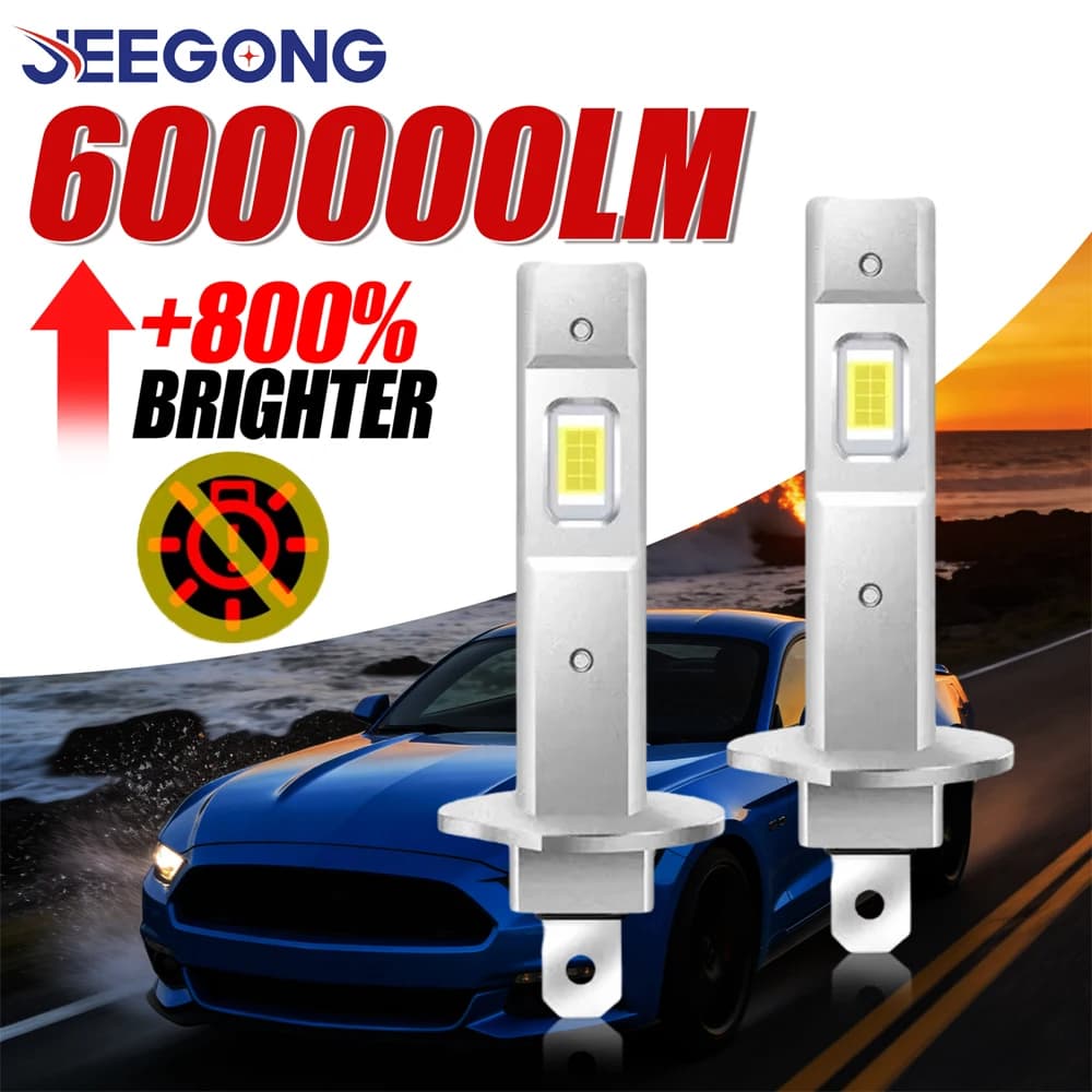 Faro LED H1 600000LM ad alta potenza, luci plug and play senza errori CANBUS, faro H1 LED senza ventola silenzioso, faro H1 6000K