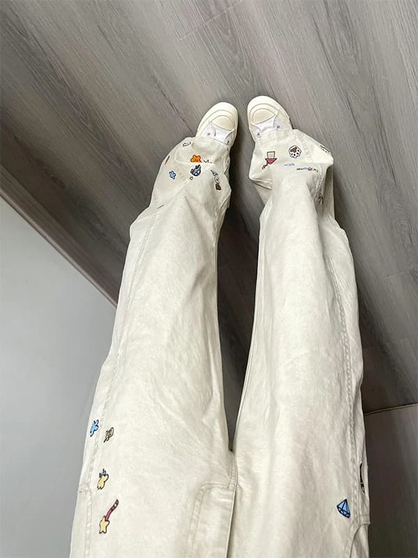 American Sle Coltello stampato Jeans casual Design autunnale da uomo Gamba larga Micro Pantaloni svasati Drappeggio Gamba dritta Per il tempo libero Tro...