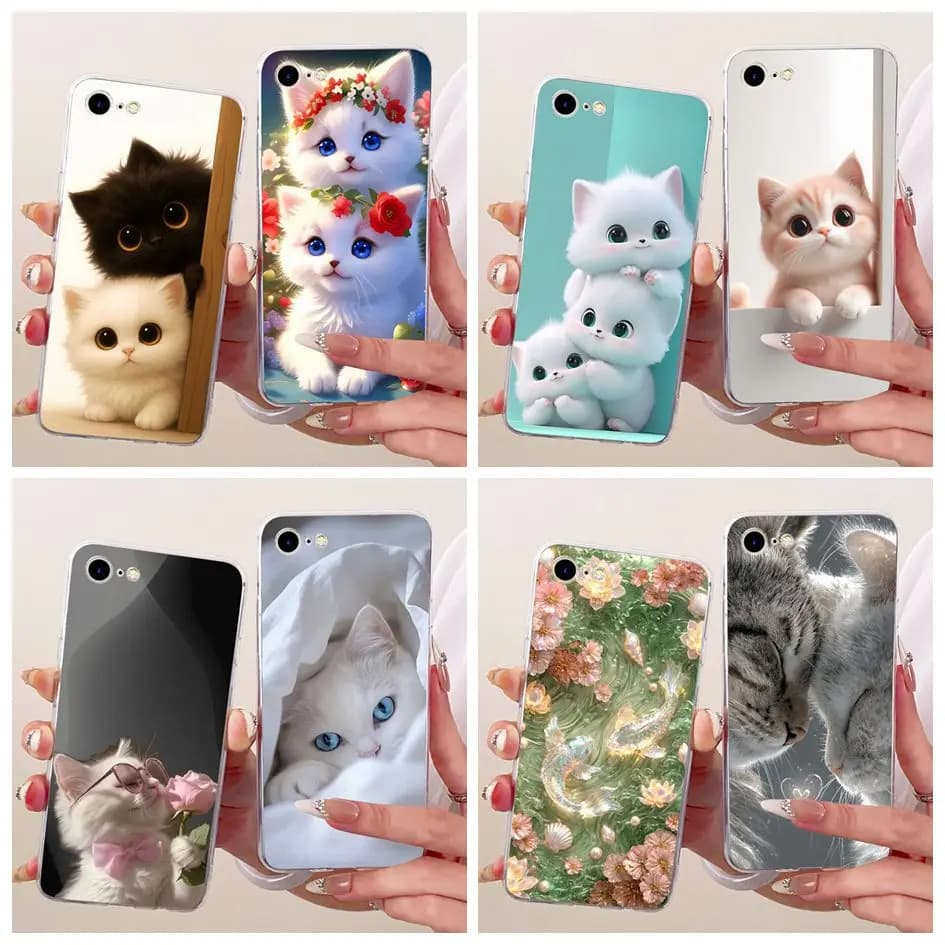 For iPhone 7 8 SE 2020 2022 Case Cute Cat Koi Fish Pets Funny Painted Soft Clear Silicone Cover For iPhone7 iPhone8 SE2 SE3 Capa