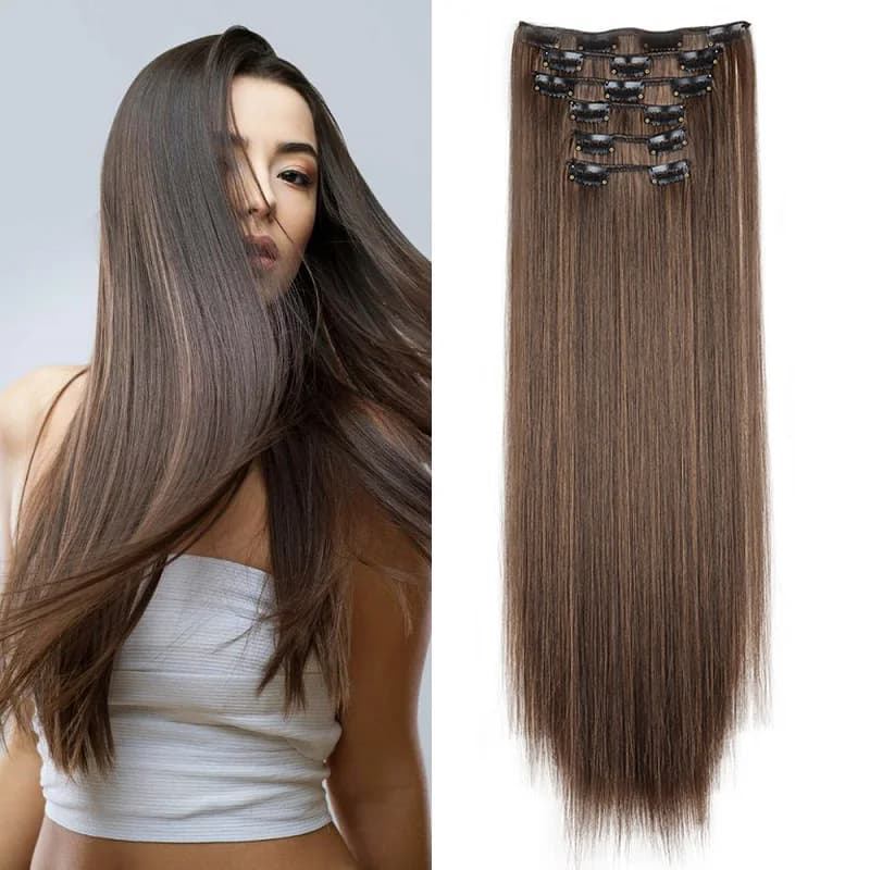 WIGSIN 6 pieces/set synthetic 24 inches long straight hair extension silky wig for women