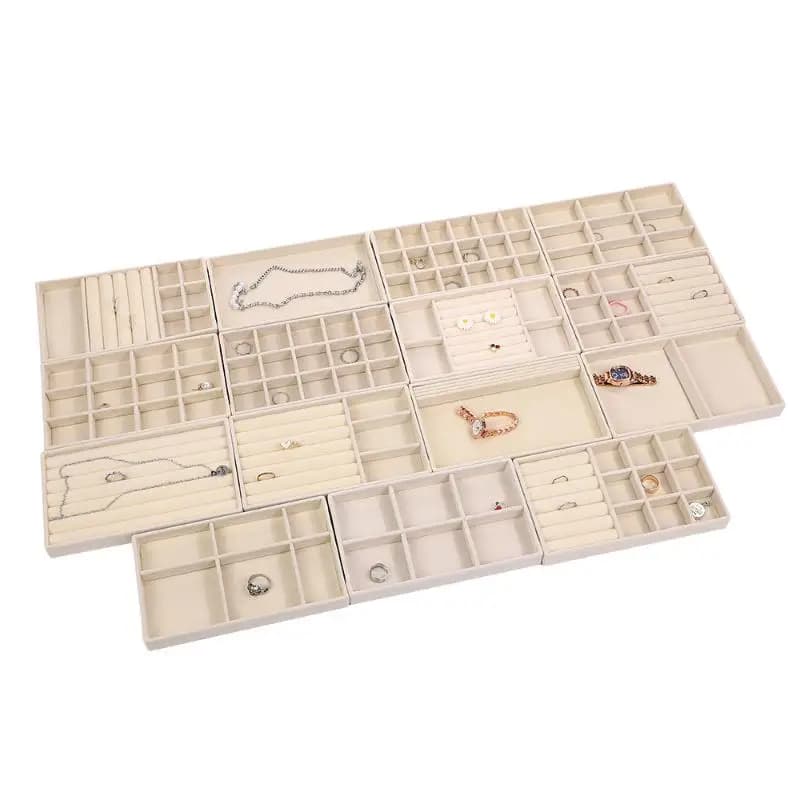 Vassoio espositore per gioielli in velluto con scomparti multipli per anelli, orecchini, bracciali, collane, scatola portaoggetti, custodia per organizer