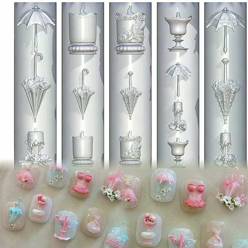 Ombrello in pizzo in rilievo 3D Stampo per nail art in silicone Decorazione per unghie fai da te Modello per manicure trasparente Ombrello Stampo per nail art in silicone Regalo