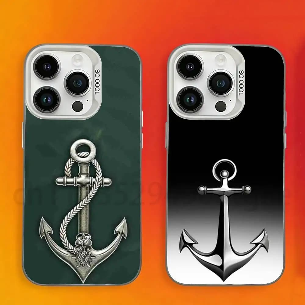 Custodia per telefono con ruota di nave e ancora per iPhone 17, 16, 15, 14, 13, 12, 11, Pro, Max, Plus, Mini, Cover antiurto opaca effetto caramella