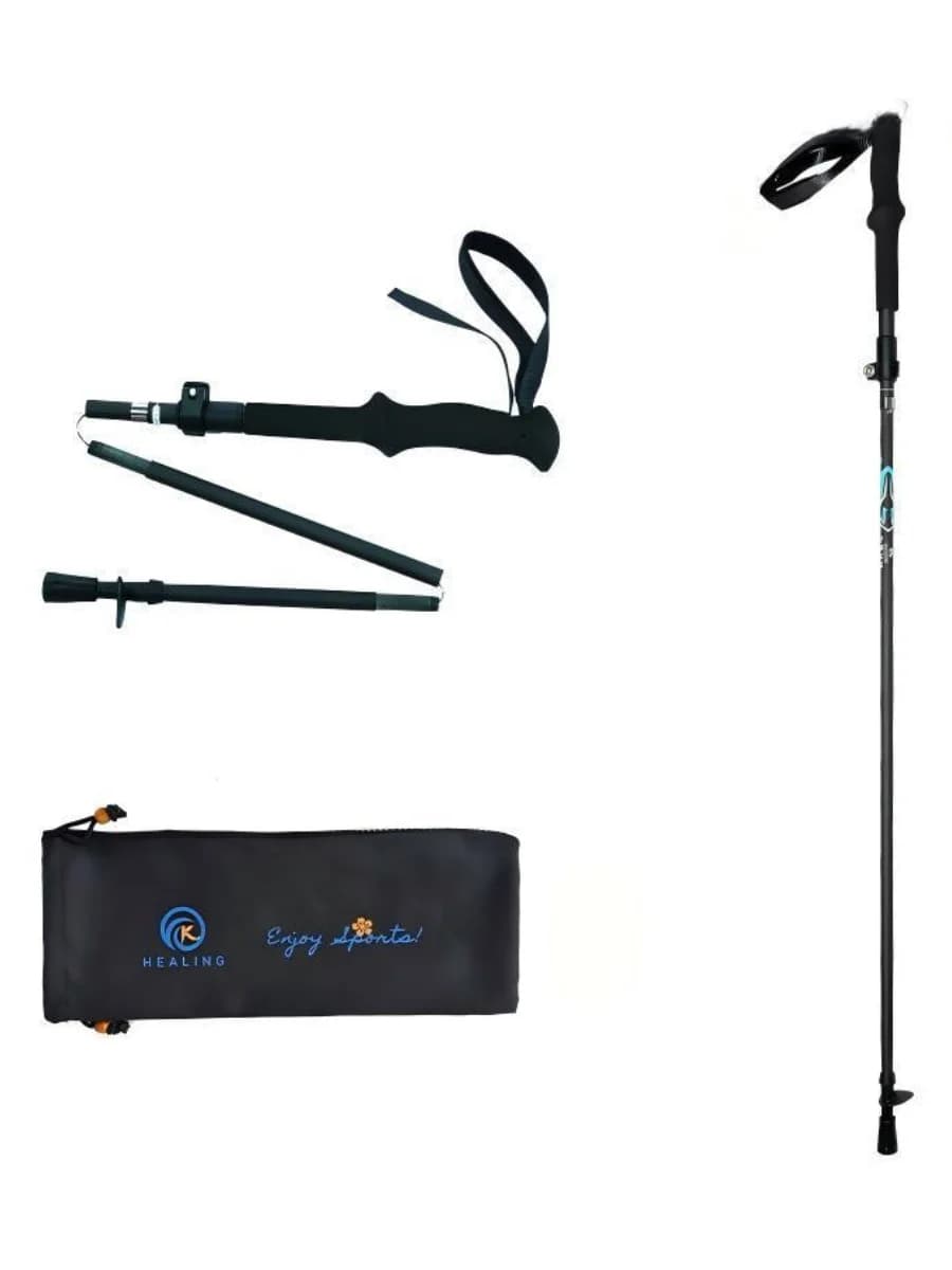 Fully carbon fiber trek stick, extendable and foldable, 5 sections, 3K simple weaving, anti-slip, portable, adjustable length
