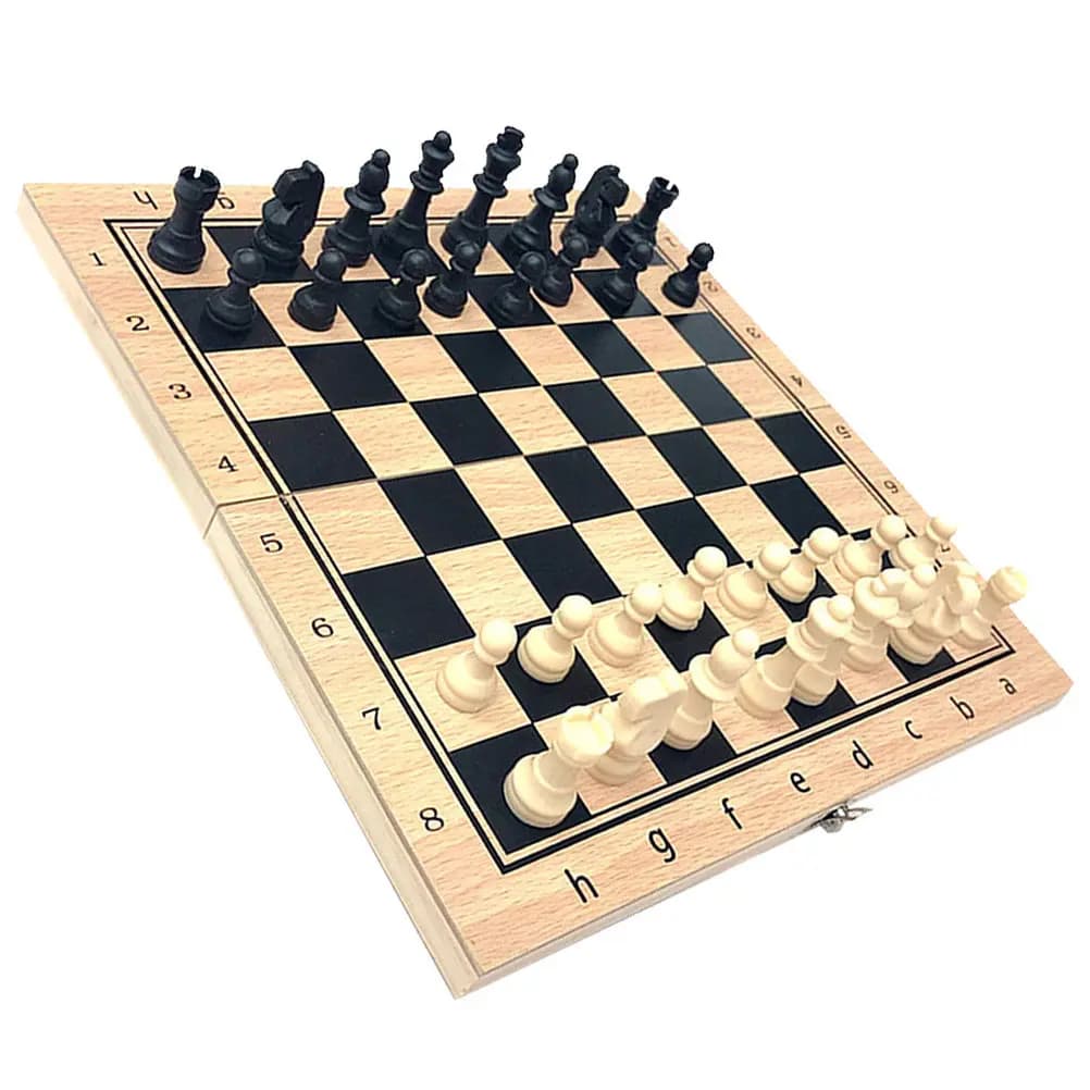 1Set Folding International Chess Set Premium Wooden Board with Stable Piece Holders Portable Travel Design for Adults Kids Chess