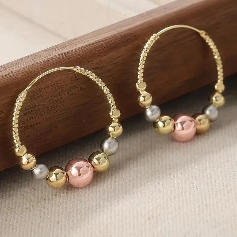 Huitan Creative Hoop Earrings with Three-color Bead Design Elegant Bright Accessories Fashion Attractive Party Jewelry for Women