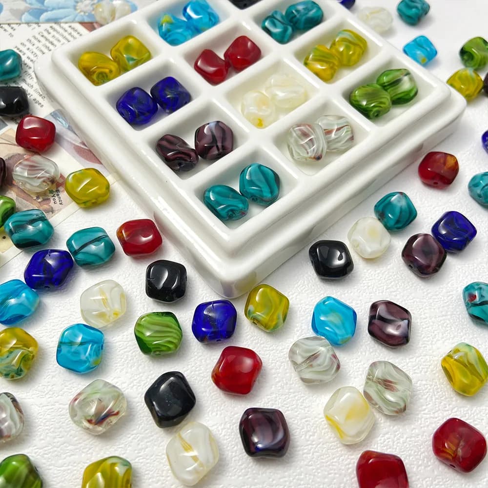 10 pz/lotto 11MM forma quadrata irregolare pittura colore perline di vetro Lampwork per gioielli che fanno accessori per orecchini braccialetto fai da te