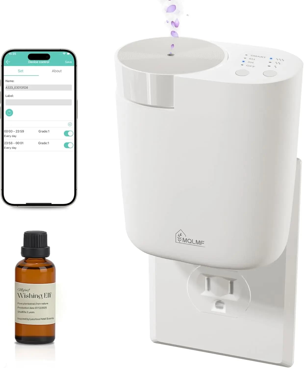 800 square feet waterless aroma diffuser with Bluetooth app, timer and safe wall fixing - White