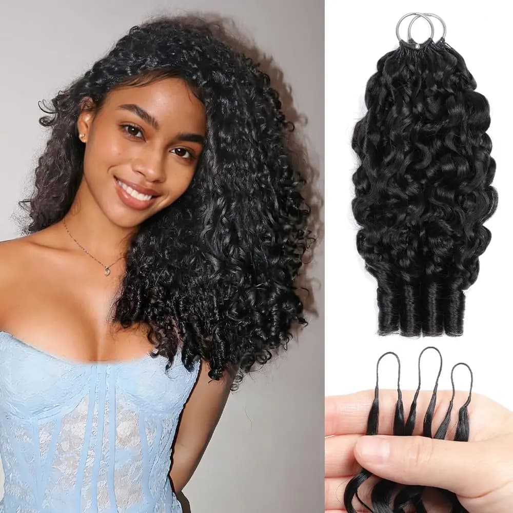 Capelli Umani Ricci Birmani per Treccine all'Uncinetto, con Anello Pre-Looped Senza Nodi, 120g 18 Pollici, per Twists e Intrecci