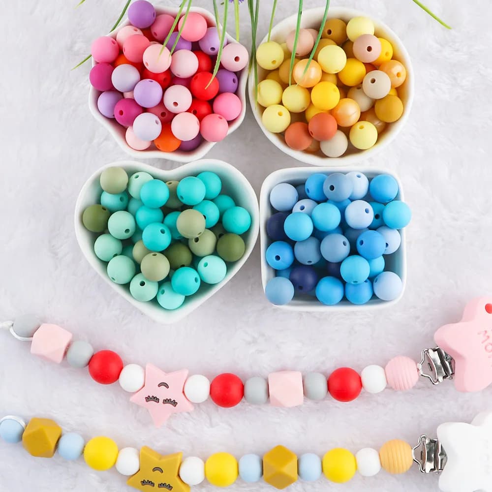 100-1000 Pezzi Perline Rotonde in Silicone da 9/12/15mm, Distanziatori in Silicone per Creazione Braccialetti Fai da Te, Collane e Accessori Gioielli