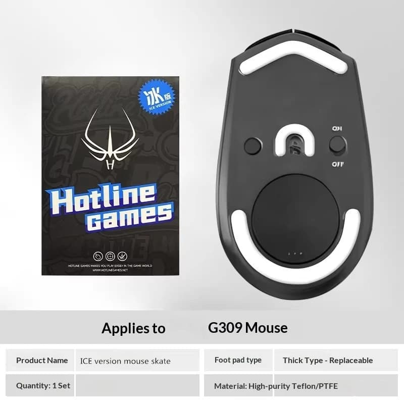 1 Confezione Originale Hotline Games PTFE Mouse Skate per Logitech G309 ICE Versione Bianca Arc Smooth Mice Glides Feet