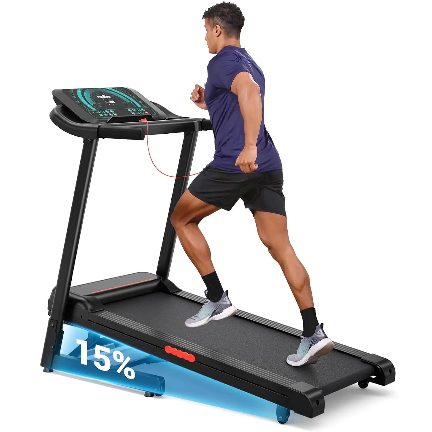 THERUN Treadmill with 15% Auto Incline, 3.0 HP Motor, LED Strip, Heart Rate Monitor, 16.5" Wide Running Belt, Customized