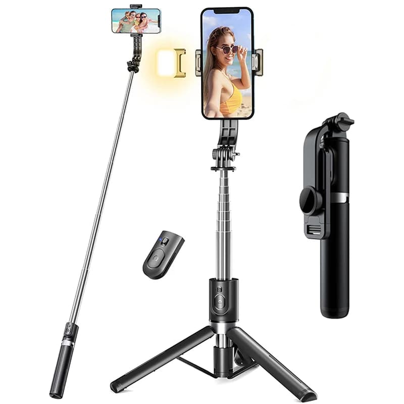 Nuovo LED Selfie Stick Treppiede pieghevole senza fili Bluetooth Selfie Stick con otturatore remoto Luce di riempimento Selfie Stck per smartphone